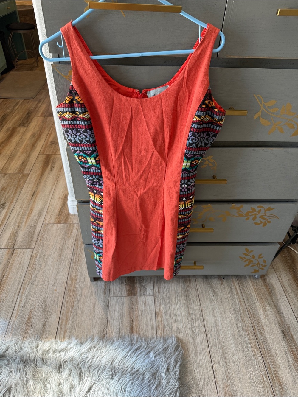 Judith March Coral Tank with Multicolor Aztec Side Panels